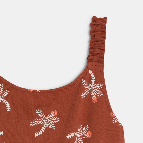 أفرول مطبوع عليه صور أشجار النخيل للفتيات، بني اللون